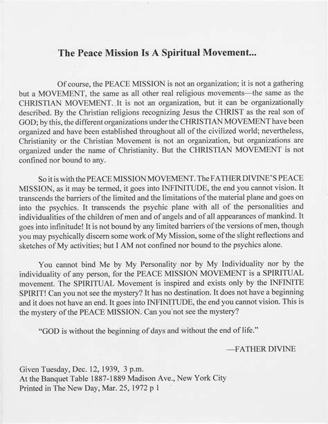 peace mission   spiritual movement