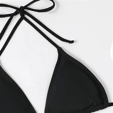 yeni kadın katı renk ayrı plaj kıyafeti seksi Halter üç noktalı Bikini Backless