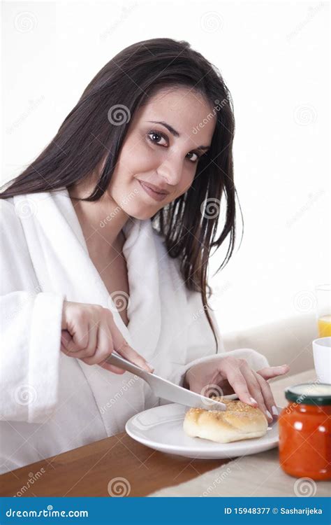 Brunette Having Breakfast Stock Image Image Of Healthy