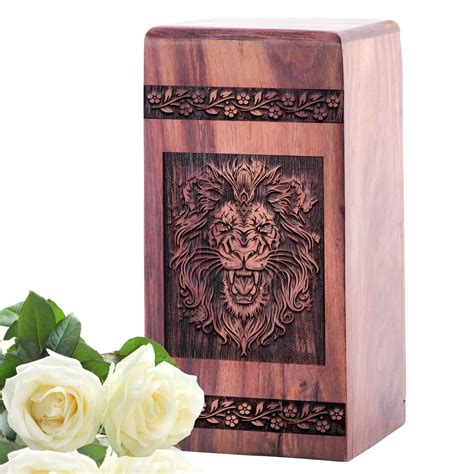 KARYLIZ Lion Wooden Boxes For Human Ashes Urns Cremation 8-Inch - Human