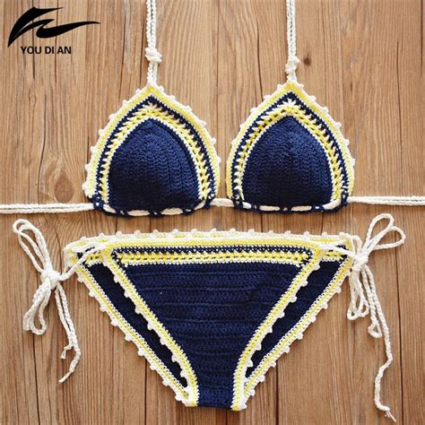 Crochet Bikini Sexy Swimwear Women Halter Handmade Knitting Swimsuit Bathing Suit Brazilian