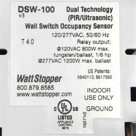DSW-100-W WattStopper Dual Technology Wall Switch Sensor Single Relay ...