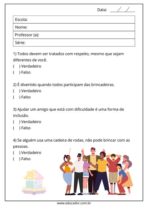 Atividade Sobre Inclusão - Atividades sobre inclusão para imprimir - Educador