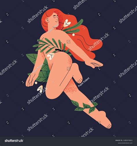 Redhead Naked Woman Flower Fly Plants Stock Vector Royalty Free