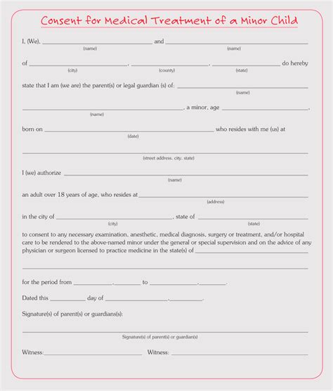 Free Medical Consent Forms For Minor Child Word Pdf