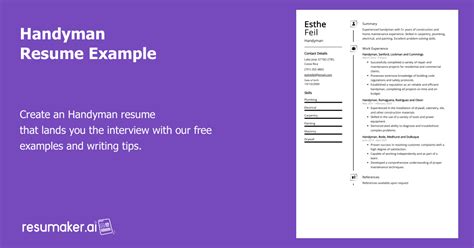 Handyman Resume Example Free Guide