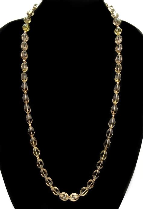 Art Deco 14k Smoky Quartz Fancy Shape Bead Necklace 3 Gem