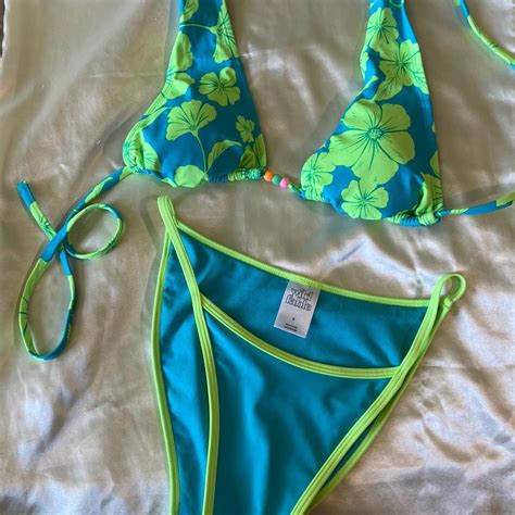 Blue And Green Floral Bikini Set Beaded Bikinilife Depop