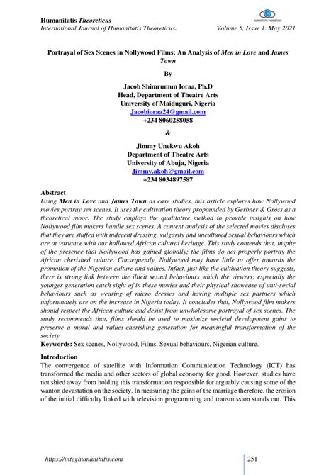 Pdf Portrayal Of Sex Scenes In Nollywood Films An Analysis Of Men In Love And James Town