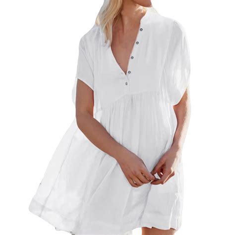 Summer Women Cotton Button Bikini Cover Up Smock Swimsuit Beach