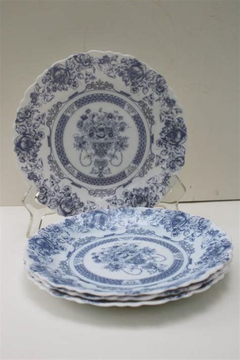 Arcopal Honorine Pattern Salad Plates French Blue White Toile