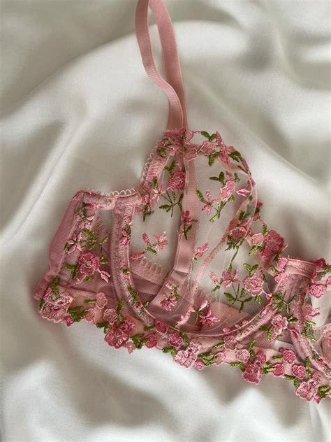Pink Dasiy Transparent Bra Set Floral Lingerie Sets Etsy