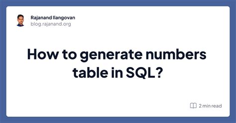 How To Generate Numbers Table In Sql