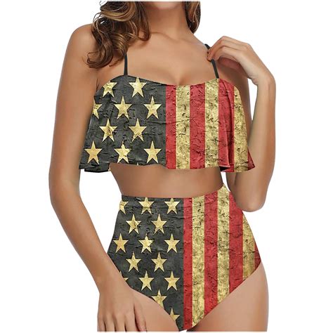 UTSJKR Savings Independence Day American Flag Print Bikini Sets Women's