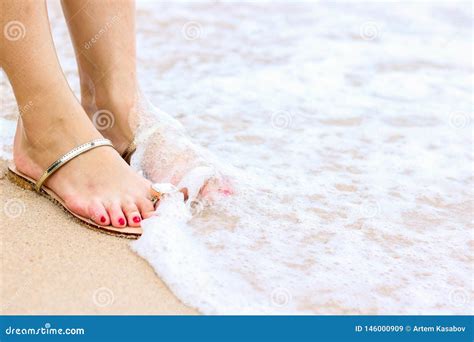 Sea Foam Waves And Naked Feet On A Sand Beach Holidays Relax Stock Image Image Of Vacations