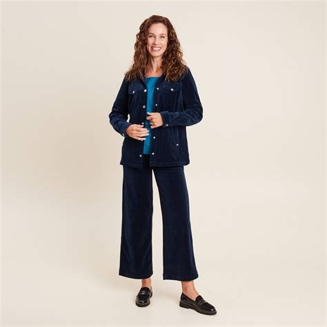 Pantalon Large Velours Bleu Marine Femme Br Al