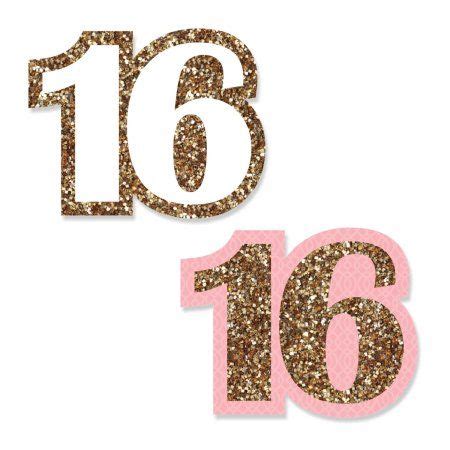 pink  gold glitter numbers   number sixteen   side