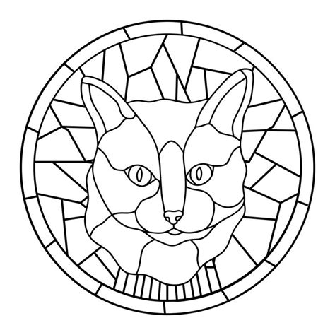 A Black And White Image Of A Cat S Face In A Circular Stained Glass Window