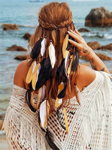 Gortin Boho Feather Headband Gypsy Headpiece Headdress