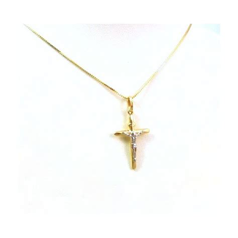 COLLANA CROCIFISSO IN ORO GIALLO E BIANCO 18 KT