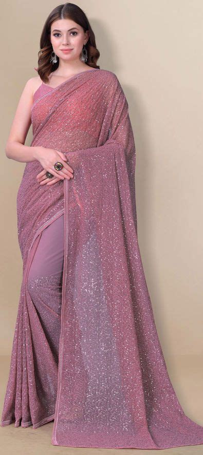 Georgette Designer Saree In Pink And Majenta With Embroidered Work 180