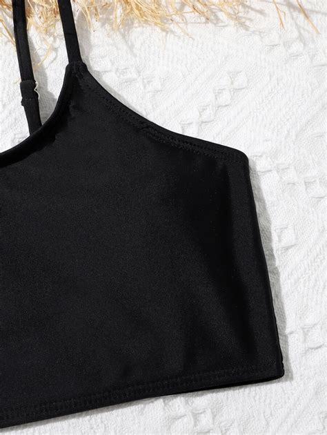 Conjunto de bikini con gráfico de letras y conjunto de cubrir para niña preadolescente playa de