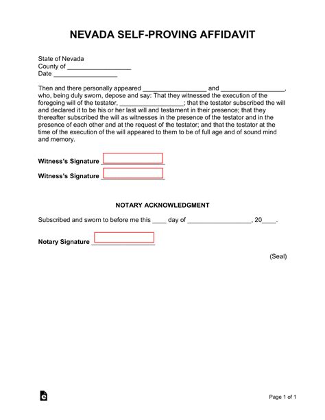 Free Nevada Self Proving Affidavit Form Pdf Word Eforms