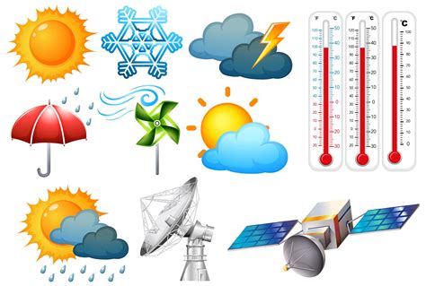 Conjunto De Elementos Meteorológicos Y Climáticos En Blanco 1102746