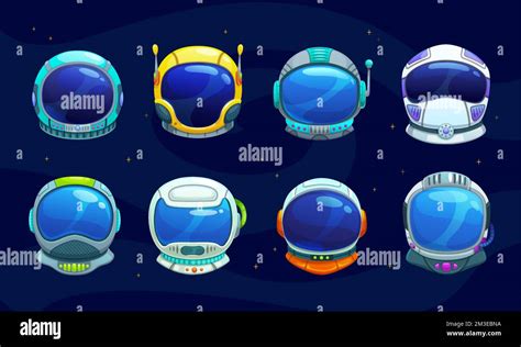 Cartoon Space Astronaut Helmets Isolated Vector Cosmonaut Props