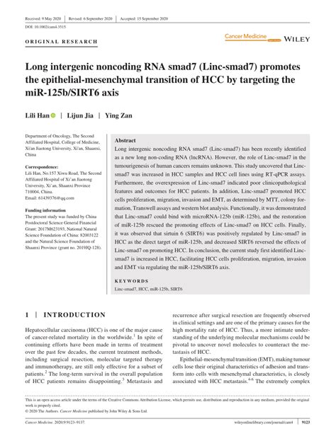 Pdf Long Intergenic Noncoding Rna Smad Lincsmad Promotes The