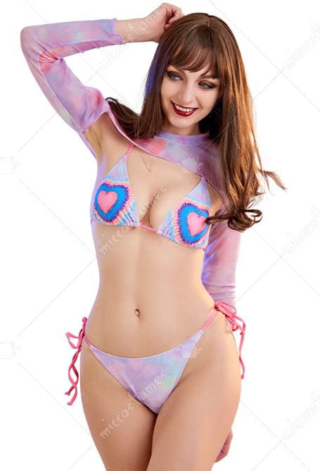Tie Dyed Swimsuits Colorful Heart Print Bathing Suits With Cover Up Bikini Sets For Sale