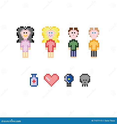 Pixel art characters 2d stock vector. Illustration of group - 71577115