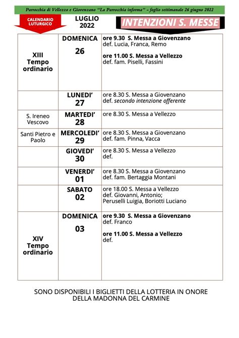 Calendario Liturgico Dal Giugno Al Luglio