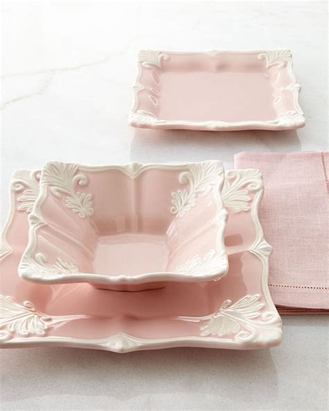 12 Piece Pink Square Baroque Dinnerware Service Pink Pink Kitchen