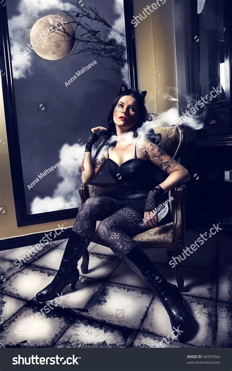 Sexy Beautiful Brunette Tattoos Sitting On Stock Photo Shutterstock