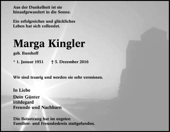 Traueranzeigen Von Marga Kingler Trauer In NRW De