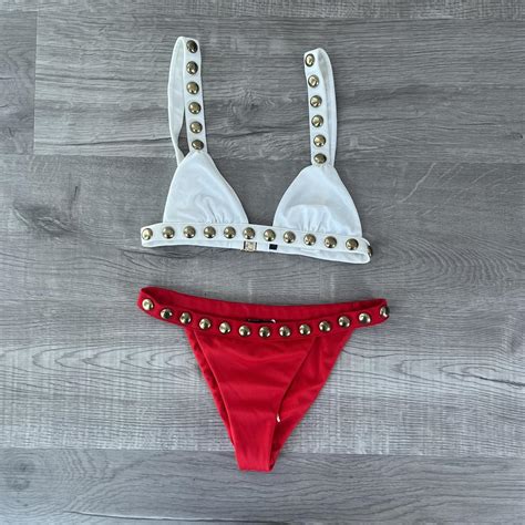 Dsquared Two Piece Bikini In White And Red Size 38 Depop