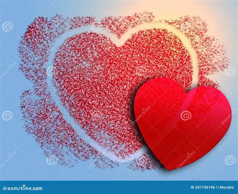 Red Glitter Valentine Card On Blue Background Stock Illustration