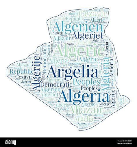 Algeria shape filled with country name in many languages. Algeria map ...