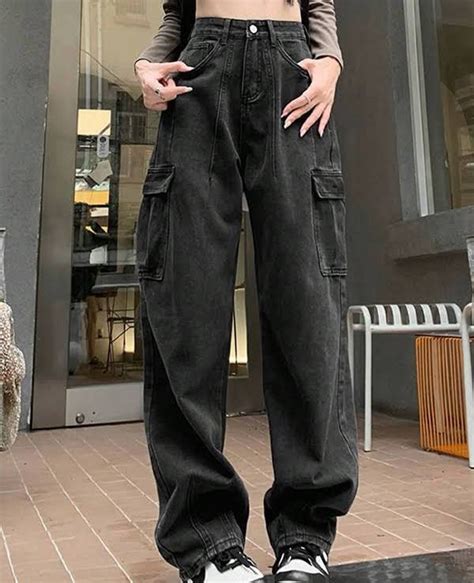Korean Inspired Black Oversized Cargo Pants Womens Fashion Bottoms