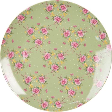 Clayre Eef Dinerbord Ø 26 cm Groen Beige Porselein Rond Bloemen