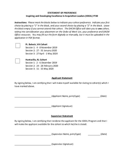 Fillable Online Asc Army Statement Of Preference For IDEAL FY20 Pdf Fax