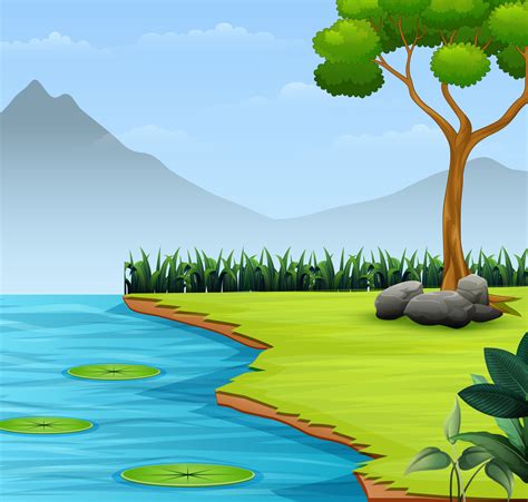 The Nature Scene Background With Lake And Mountain 5220176 Vector Art