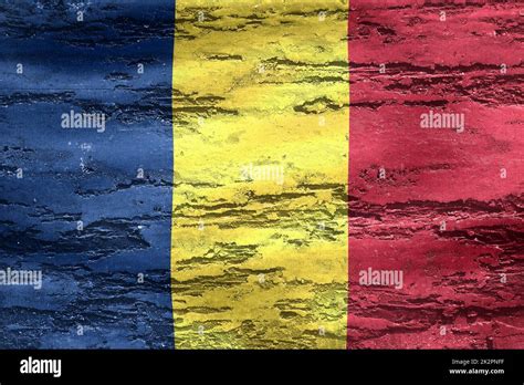 D Illustration Of A Romania Flag Realistic Waving Fabric Flag Stock