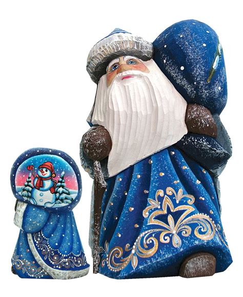 Gdebrekht Woodcarved And Hand Painted Santa Snow Day Yuletide With Bag