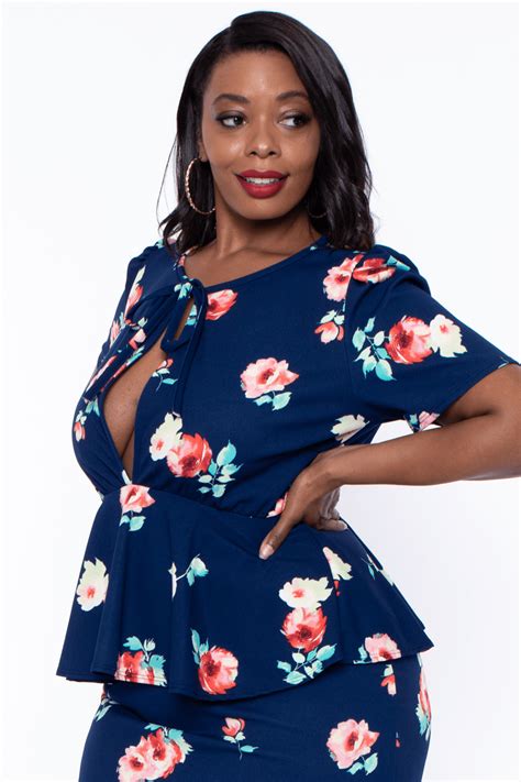 Peplum Floral Dress Navy Curvy Sense Peplum Floral Dress In Navy Blue