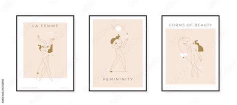 Modern Posters Set Nude Woman Silhouette In Abstract Pose Female Body Feminine Boho Graphic