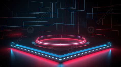 Futuristic D Podium With Vibrant Red And Blue Neon Lighting For