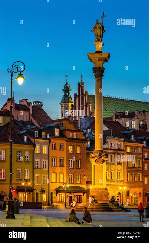 Warsaw Poland April Evening Panorama Of Castle Square With