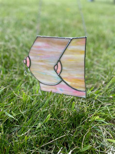 Boobies Suncatcher Naked Woman Stained Glass Panel Portrait Girl Anatomy Art Pendant Window